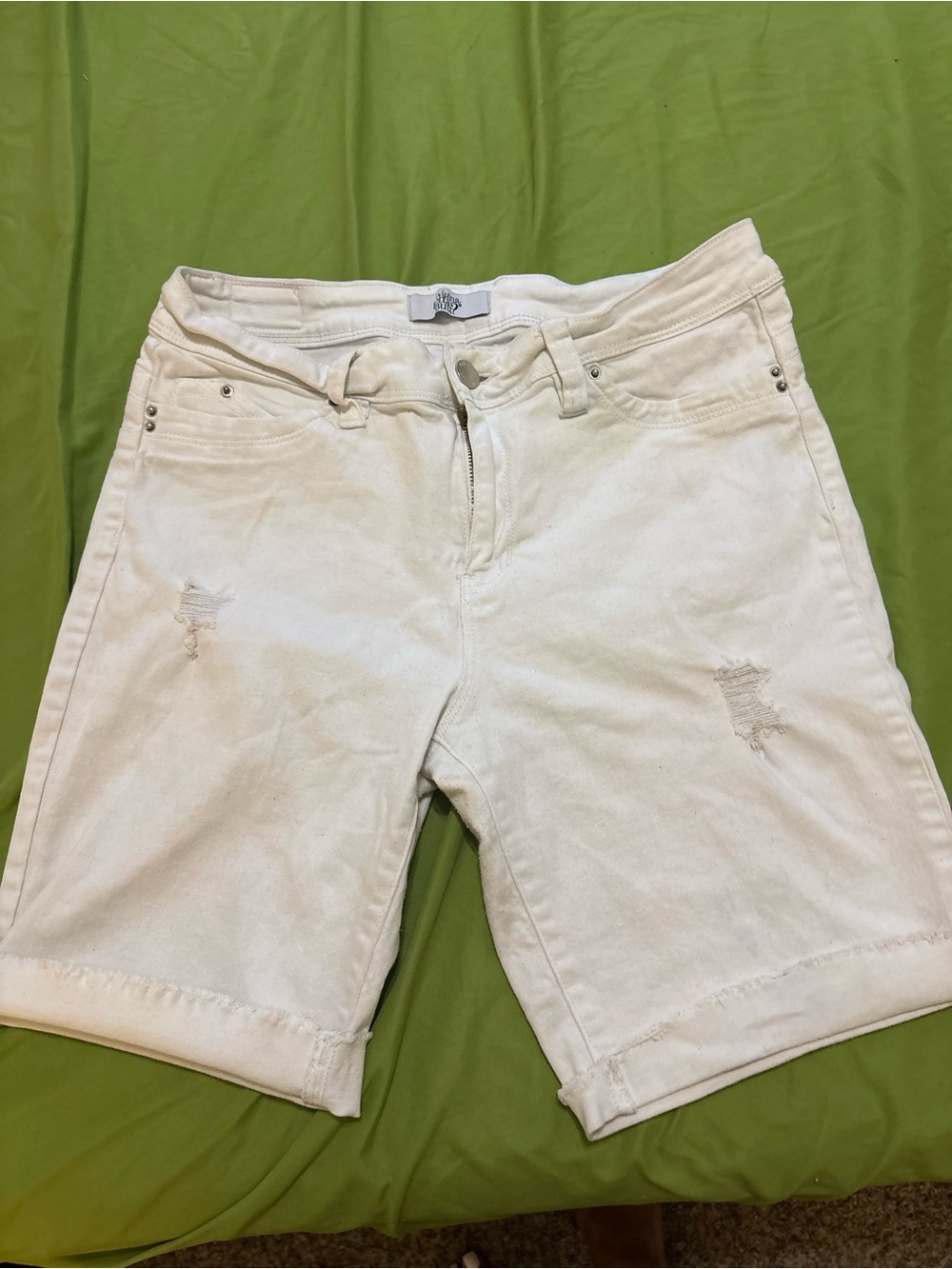 Women’s White Distressed Bermuda Shorts